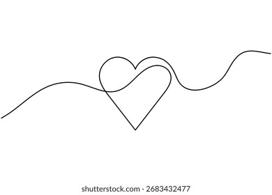 Romantic love heart shape continuous one line drawing minimalist abstract vector illustration