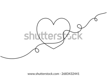 Romantic love heart shape continuous one line drawing minimalist abstract vector illustration