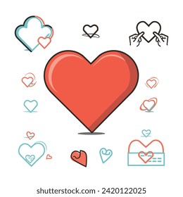 Romantic love heart vector illustration. Love heart illustration symbol icon. Valentine day template element for greeting card, invitation, t-shirt design