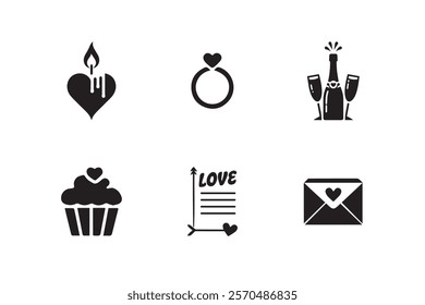 Romantic Love Icons Set – Valentine's Day Icon Silhouettes Collection