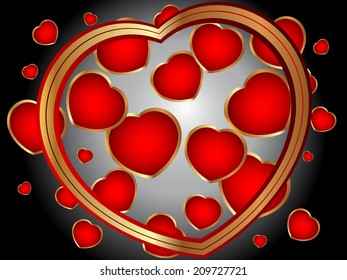 Romantic love illustration with hearts on a dark background