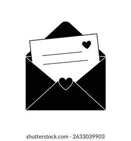 Romantic love letter envelope black and white illustration