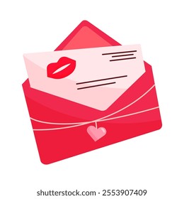 Romantic love letter icon with envelope and kiss mark. Valentine's Day Illustration.