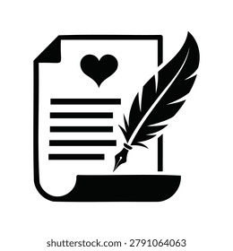 Romantic Love Letter Paper Document with Feather Pen Icon
