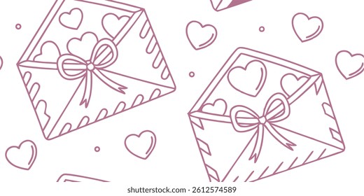 Romantic Love Letter Pattern – Hand Drawn Envelope and Heart Design. romantic, envelope, letter, heart, mail, valentine, cute, seamless, doodle, gift