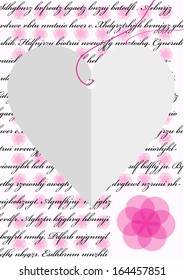 romantic love letter with pink flowers, text and paper heart