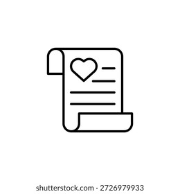 Carta de amor romántica Documento de desplazamiento con icono de contorno de corazón