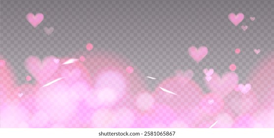 Romantic love light prism reflection effect for light background. Heart shapes glass dispersion, crystal flare leak shadow overlay. Vector illustration