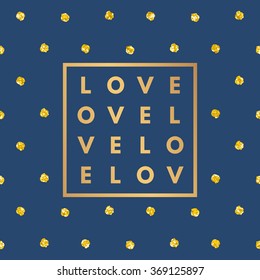 Romantic love minimal logo in frame with gold glitter stokes. Vintage modern label in frame outline geometric background. Retro package template. Trend layout, art print. Valentine day greeting card