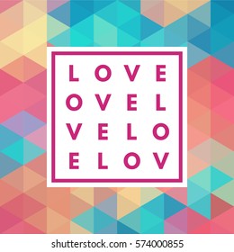 Romantic love minimal logo in frame on abstract background. Vintage modern label. Retro package template. Trend layout, art print. Valentine day greeting card.