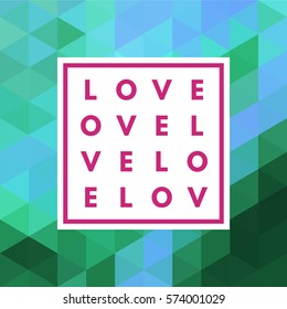 Romantic love minimal logo in frame on abstract background. Vintage modern label. Retro package template. Trend layout, art print. Valentine day greeting card.