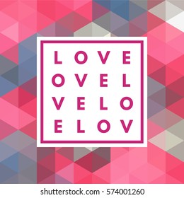 Romantic love minimal logo in frame on abstract background. Vintage modern label. Retro package template. Trend layout, art print. Valentine day greeting card.