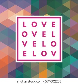 Romantic love minimal logo in frame on abstract background. Vintage modern label. Retro package template. Trend layout, art print. Valentine day greeting card.