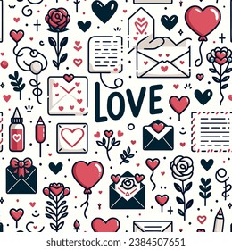 "Romantic Love Notes and Roses Pattern" captures the essence of passion with intricate roses, heartfelt letters, and love symbols, perfect for Valentine's Day merchandise or year-round romantic gifts.
