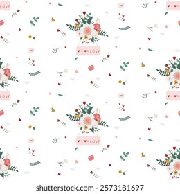 Romantic love pattern.Floral batanica.On a transparent background.