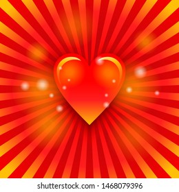 Romantic love poster or banner background - glowing heart with flares and beams around - holiday vector card