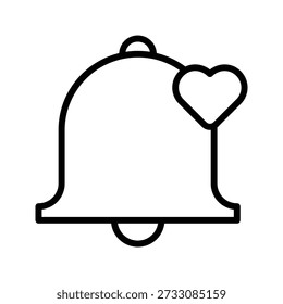 Icono romántico del arte de la línea de notificación de la campana del recordatorio del amor