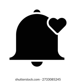 Icono de glifo sólido de notificación de campana de recordatorio de amor romántico