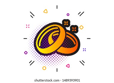 Romantic love sign. Halftone circles pattern. Wedding rings icon. Valentine day symbol. Classic flat wedding rings icon. Vector