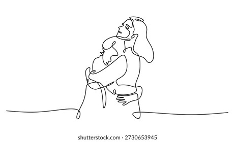Romantische Liebe und Zärtlichkeit Konzept Vektorgrafik. Zwei Frauen, die durchgehende Linien zeichnen.