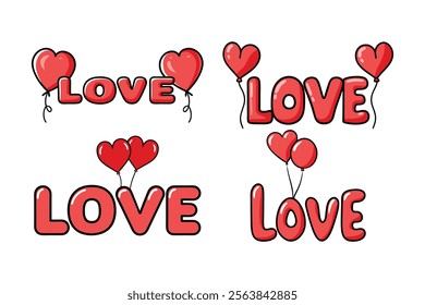 Romantic LOVE Text Design Line Art.