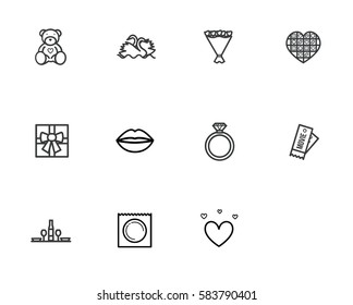 Romantic love vector icon set in simple outline style. For your websites and app