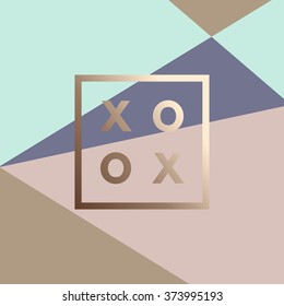 Romantic love XOXO gold minimal logo in frame on geometric layout. Vintage modern label in frame outline geometric background. Package template. Trend layout, art print. Valentine day greeting card