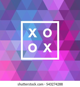 Romantic love XOXO minimal logo in outline frame, vintage modern label on geometric background. Retro package template. Trend layout, art print. Valentine day greeting card