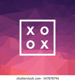 Romantic love XOXO minimal logo in outline frame, vintage modern label on geometric background. Retro package template. Trend layout, art print. Valentine day greeting card