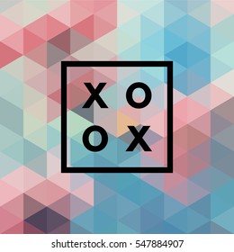 Romantic love XOXO minimal logo in outline frame, vintage modern label on geometric background. Retro package template. Trend layout, art print. Valentine day greeting card