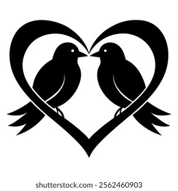 Romantic lovebirds silhouette on a branch with heart shape for Valentine design