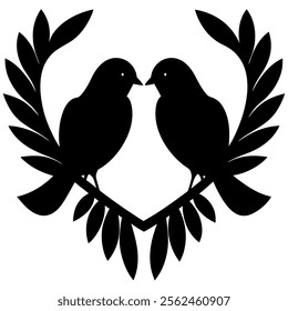 Romantic lovebirds silhouette on a branch with heart shape for Valentine design