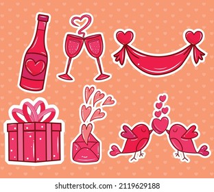 Romantic Lovely Valentine’s Day Elements and stickers set. Cartoon style sticker. Love stickers vector set for Valentine’s Day.