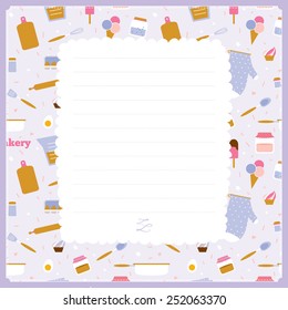 Romantic and lovely page for notes with cute print illustrations. Template for scrapbooking, notebooks, diary, decals, cards, stickers, tags, school accessories