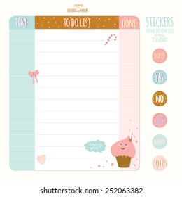 Romantische und schöne Seite für Notizen mit süßen Druckillustrationen. Muster für Scrapbooking, Notebooks, Tagebuch, Aufkleber, Karten, Aufkleber, Tags, Schulzubehör