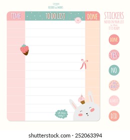 Romantic and lovely page for notes with cute print illustrations. Template for scrapbooking, notebooks, diary, decals, cards, stickers, tags, school accessories