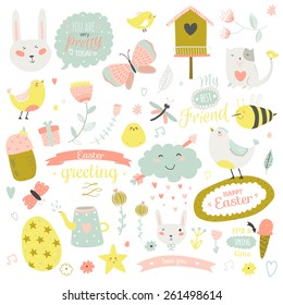 Romantic and lovely print illustration with Spring elements and cute background. Template for scrapbooking, wrapping, notebooks, diary, decals, school accessories