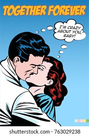 Romantic Lovers. Stylization under the Retro Comic Book from the Fifties