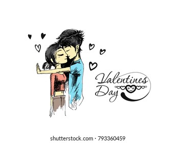 Romantic lovers for Valentine's Day, Cartoon Hand Drawn Sketch Vector Background.