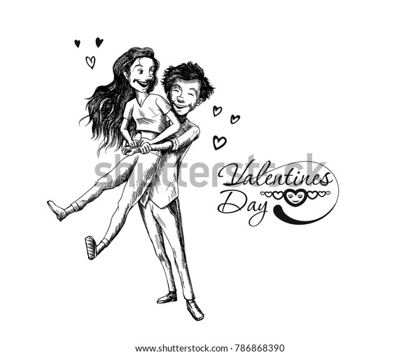 Romantic Lovers Valentines Day Cartoon Hand Stock Vector (Royalty Free ...