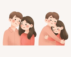 Romantic Loving Couple Staring And Hugging Affectionally Vector Illustration