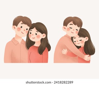Romantic Loving Couple Staring and Hugging Affectionally Vector Illustration