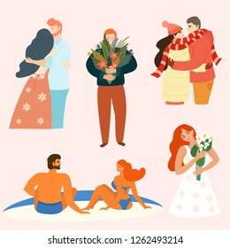 Сollection of romantic loving couples. Vector illustration.