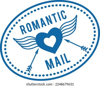 Romantic mail stamp. Winged heart and arrow. Valentine letter
