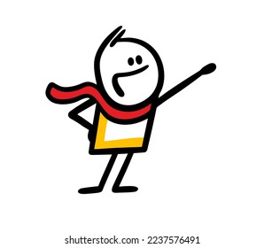 A romantic male figure stretches his hand into the distance with a developing scarf. Vector illustration of young artist.