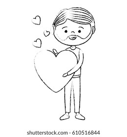 romantic man character with heart gift