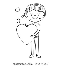 romantic man character with heart gift