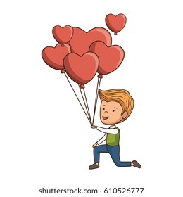 romantic man character with heart gift