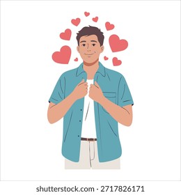 Romantic man experiencing deep emotional love feelings isolated vector illustration on white background