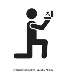 Romantic man icon kneeling proposing ring for marriage proposal engagement love relationship and wedding couple commitment gesture event